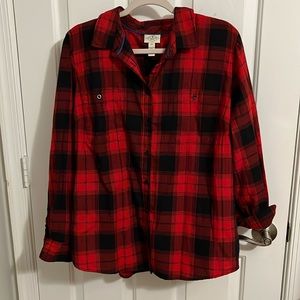 St. John’s Bay Button Up Top Red/Black 100% Cotton Washed never worn XXL